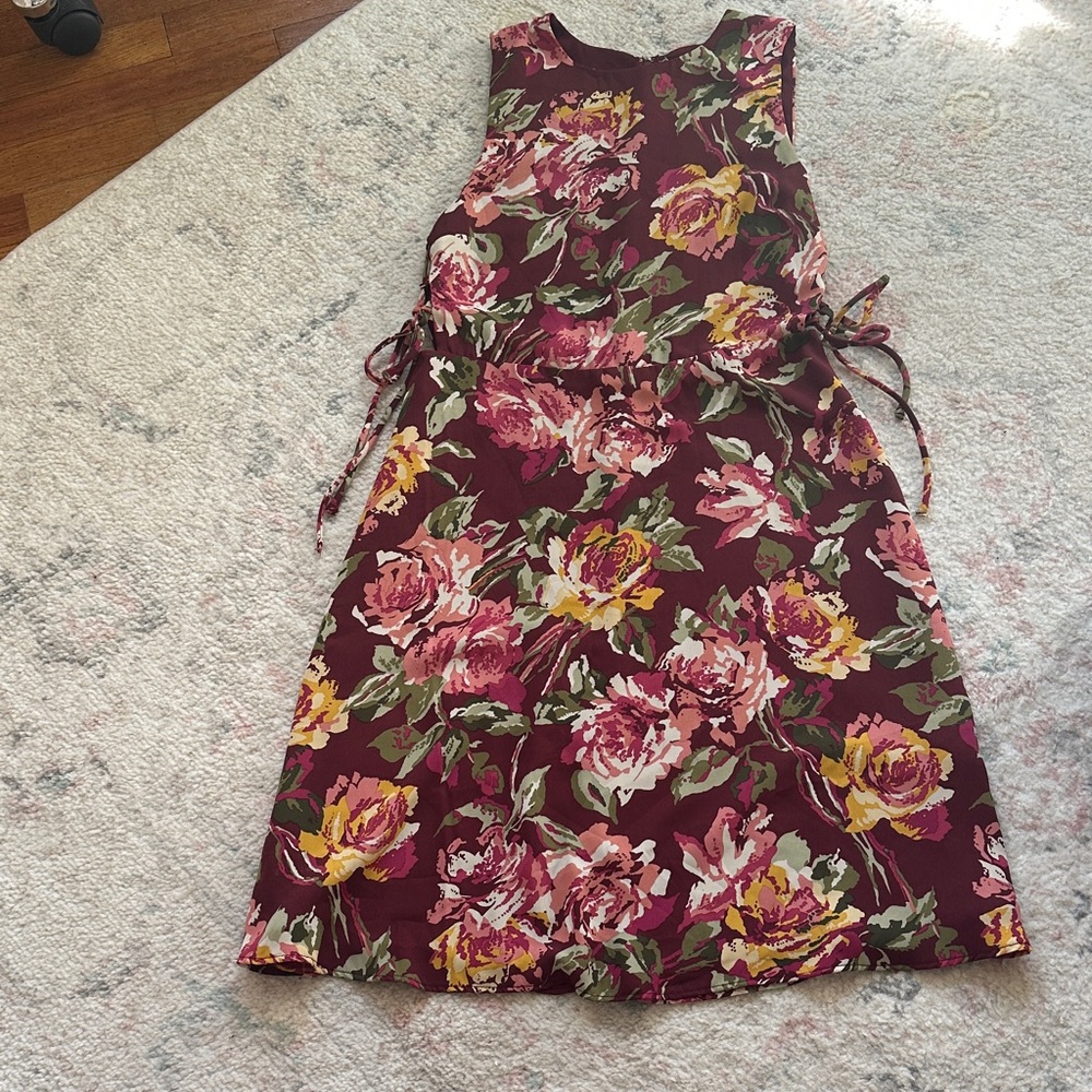 Kimchi Blue Burgundy Floral Midi Dress